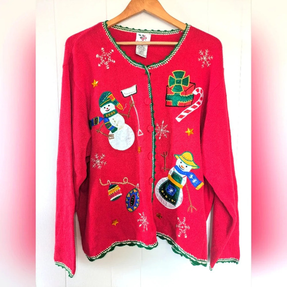 Nutcracker Christmas Cardigan Sweater in Red size 3X Knit Snowman Presents - Picture 1 of 9